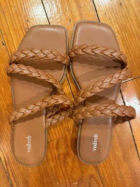 Braided Strap Tan Women's Slide Sandals